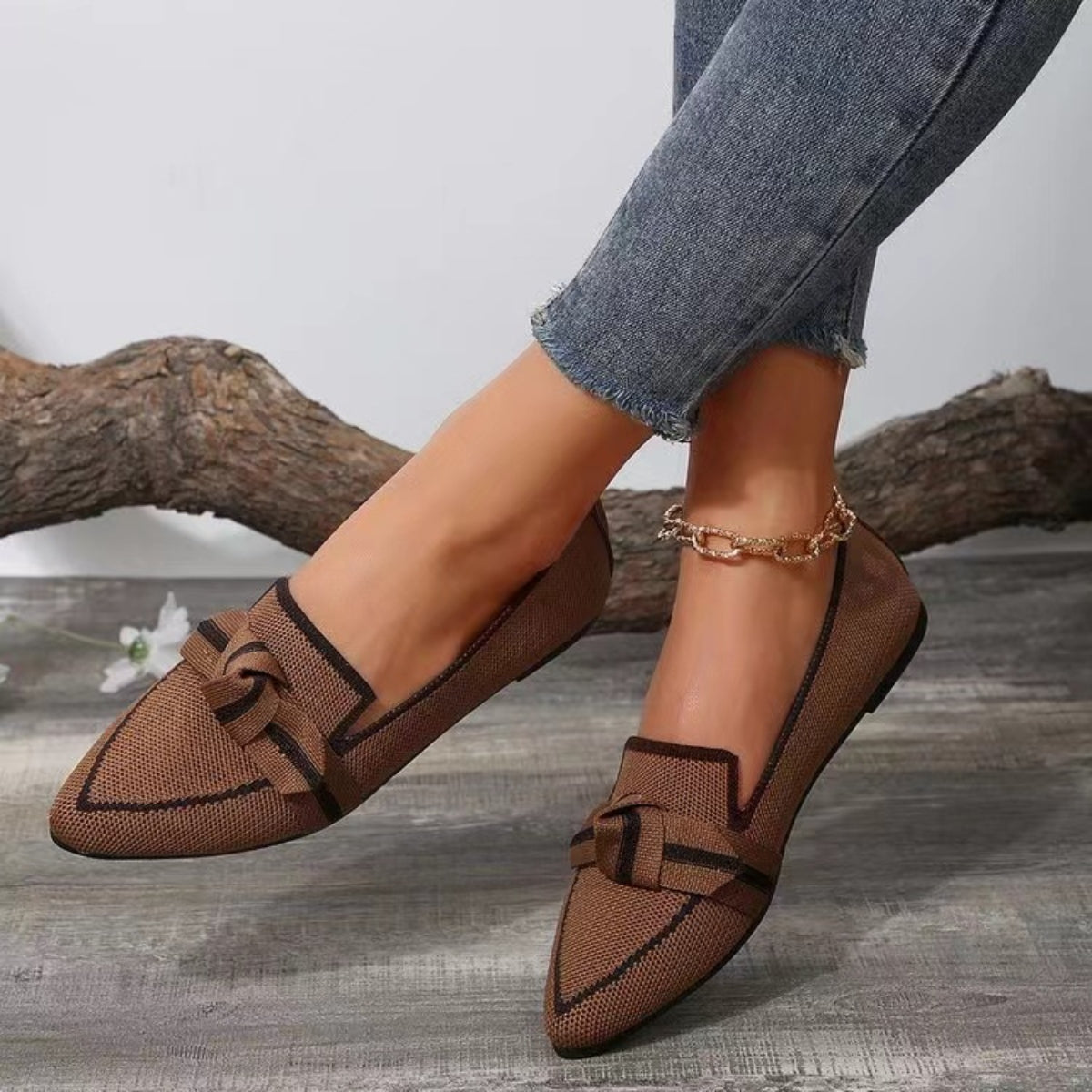 Bow Contrast Trim Point Toe Loafers (5 Colors)