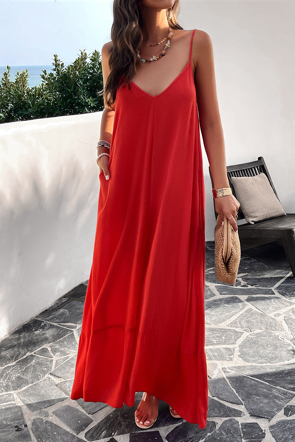 Backless Maxi Cami Dress with Pockets (4 Colors)