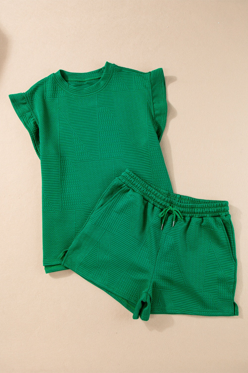 Round Neck Top and Drawstring Shorts Set (2 Colors)
