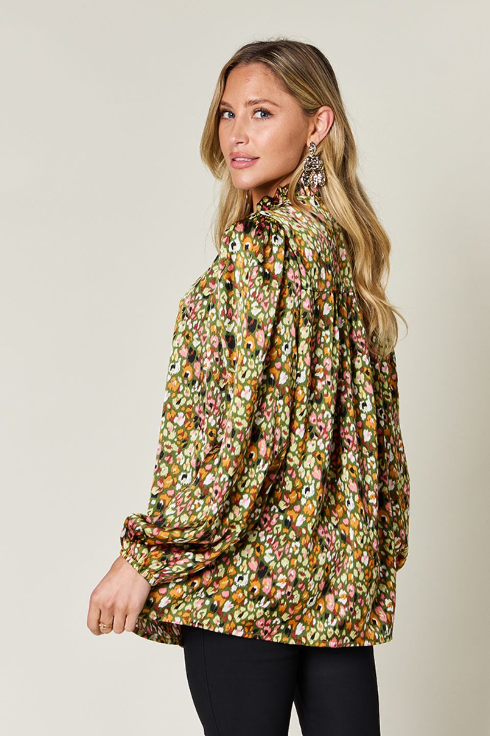 Double Take Full Size Printed Long Sleeve Blouse (3 Colors)