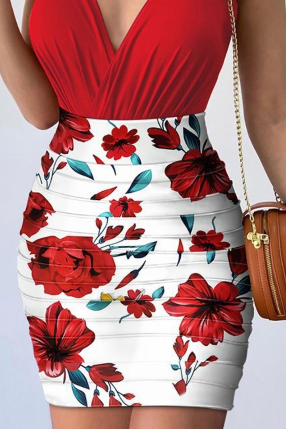 Surplice Spaghetti Strap Top and Printed Mini Skirt Outfit Set (7 Colors)