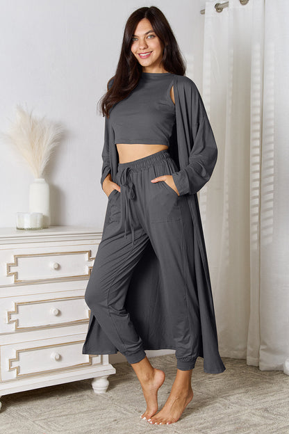 Tank, Pants, and Cardigan 3 Piece Set with Pockets (4 Colors)