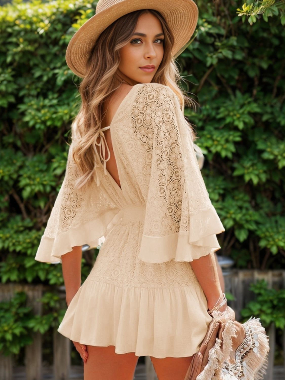 Lace Cutout Half Sleeve Mini Dress (4 Colors)