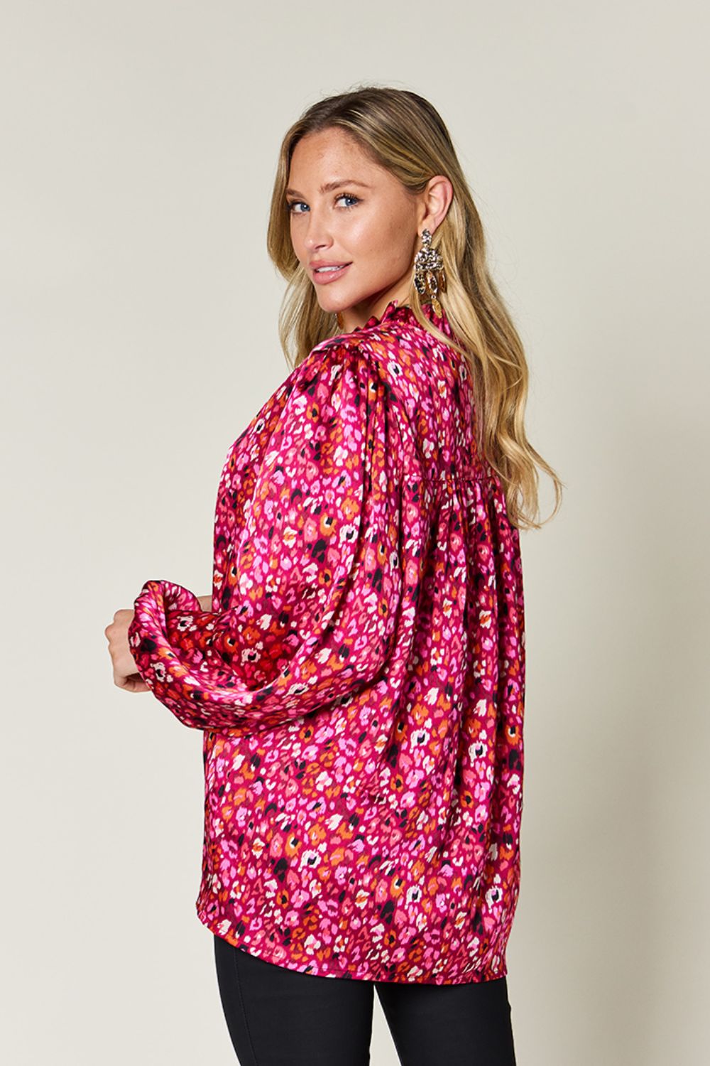 Double Take Full Size Printed Long Sleeve Blouse (3 Colors)