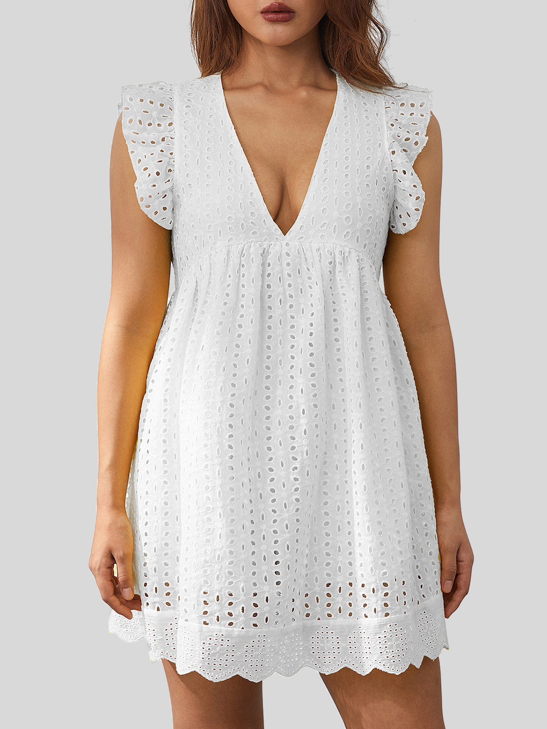 Ruffled Eyelet Cap Sleeve Mini Dress (7 Colors)