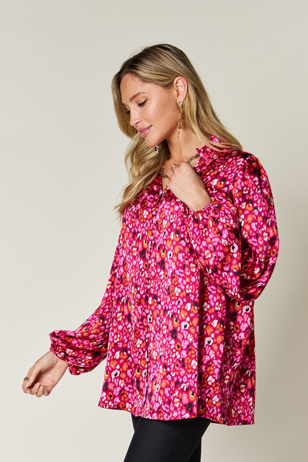 Double Take Full Size Printed Long Sleeve Blouse (3 Colors)