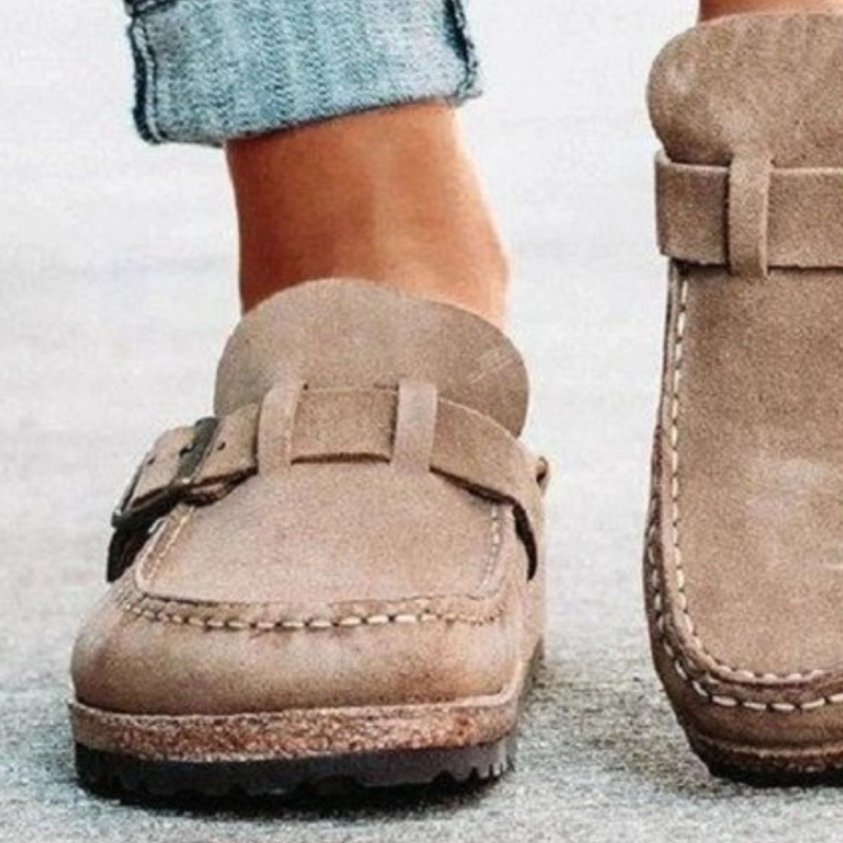 Round Toe Low Heel Buckle Sneakers (5 Colors)