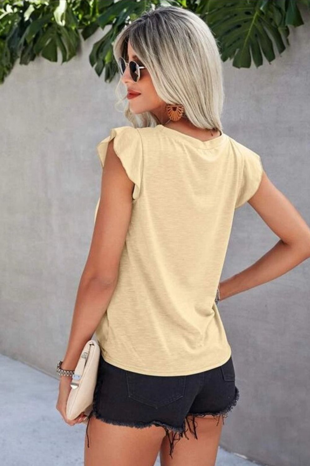 Ruffled Round Neck Cap Sleeve T-Shirt (6 Colors)