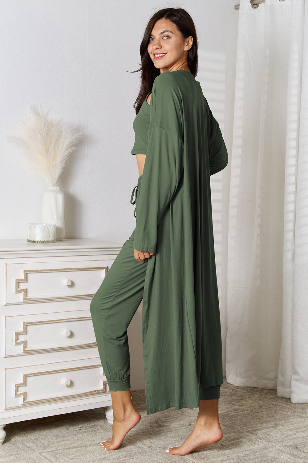 Tank, Pants, and Cardigan 3 Piece Set with Pockets (4 Colors)