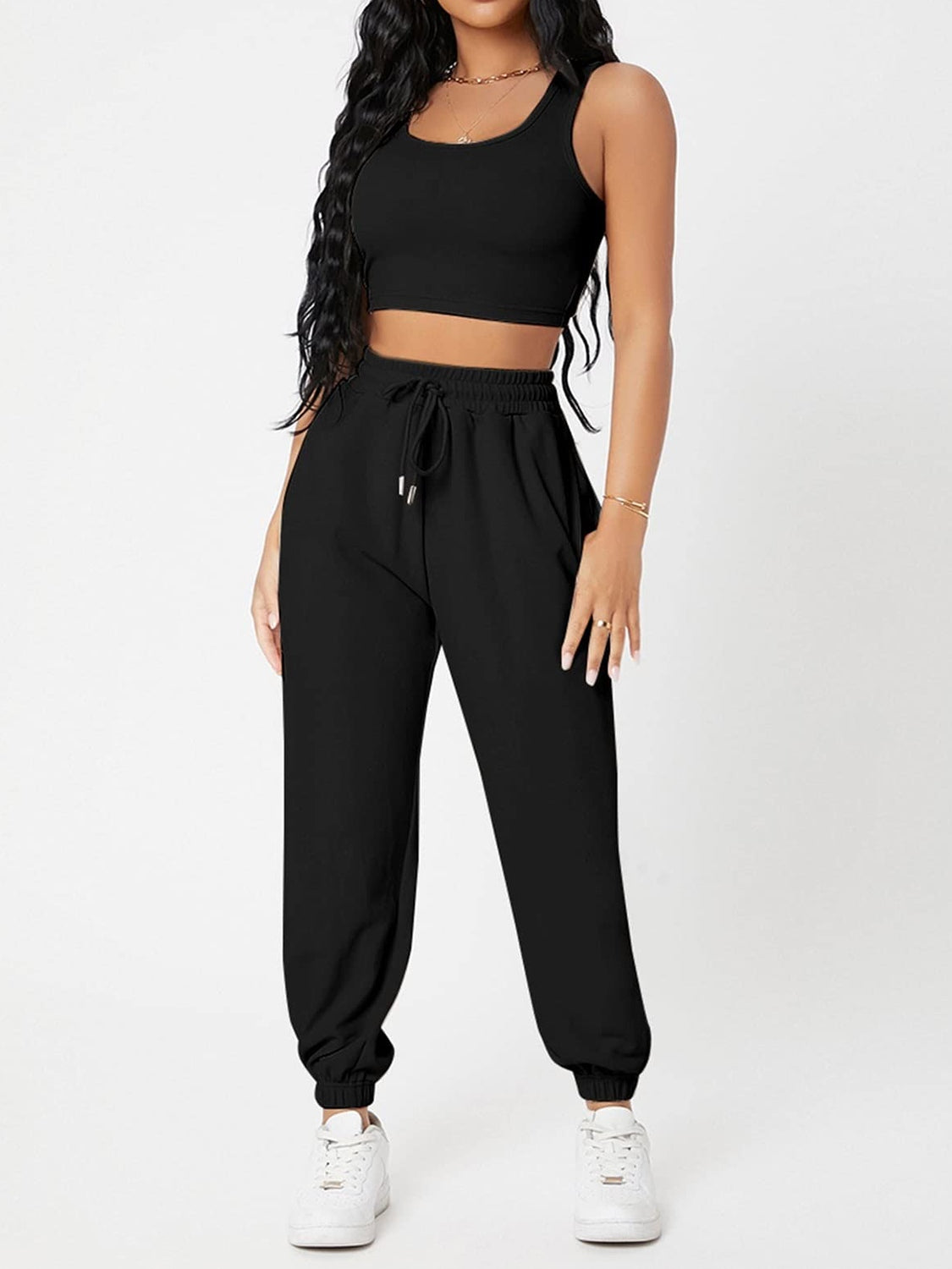 Outfit Set - Wide Strap Top and Drawstring Joggers Set (8 Colors)