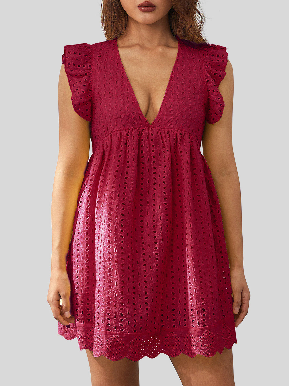Ruffled Eyelet Cap Sleeve Mini Dress (7 Colors)
