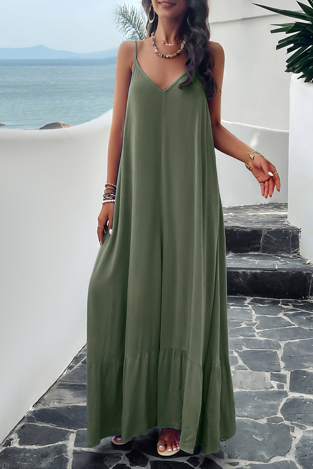 Backless Maxi Cami Dress with Pockets (4 Colors)