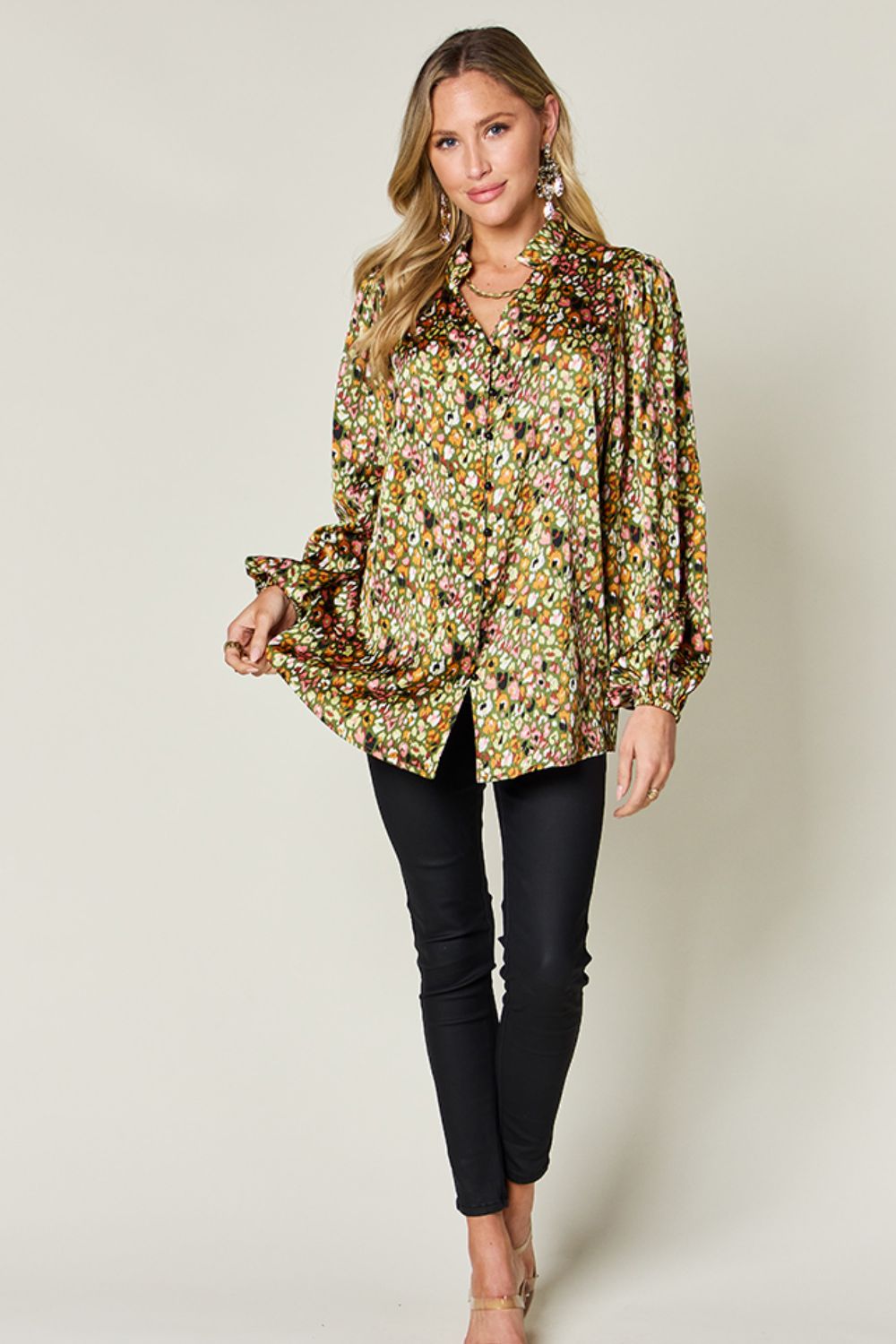 Double Take Full Size Printed Long Sleeve Blouse (3 Colors)