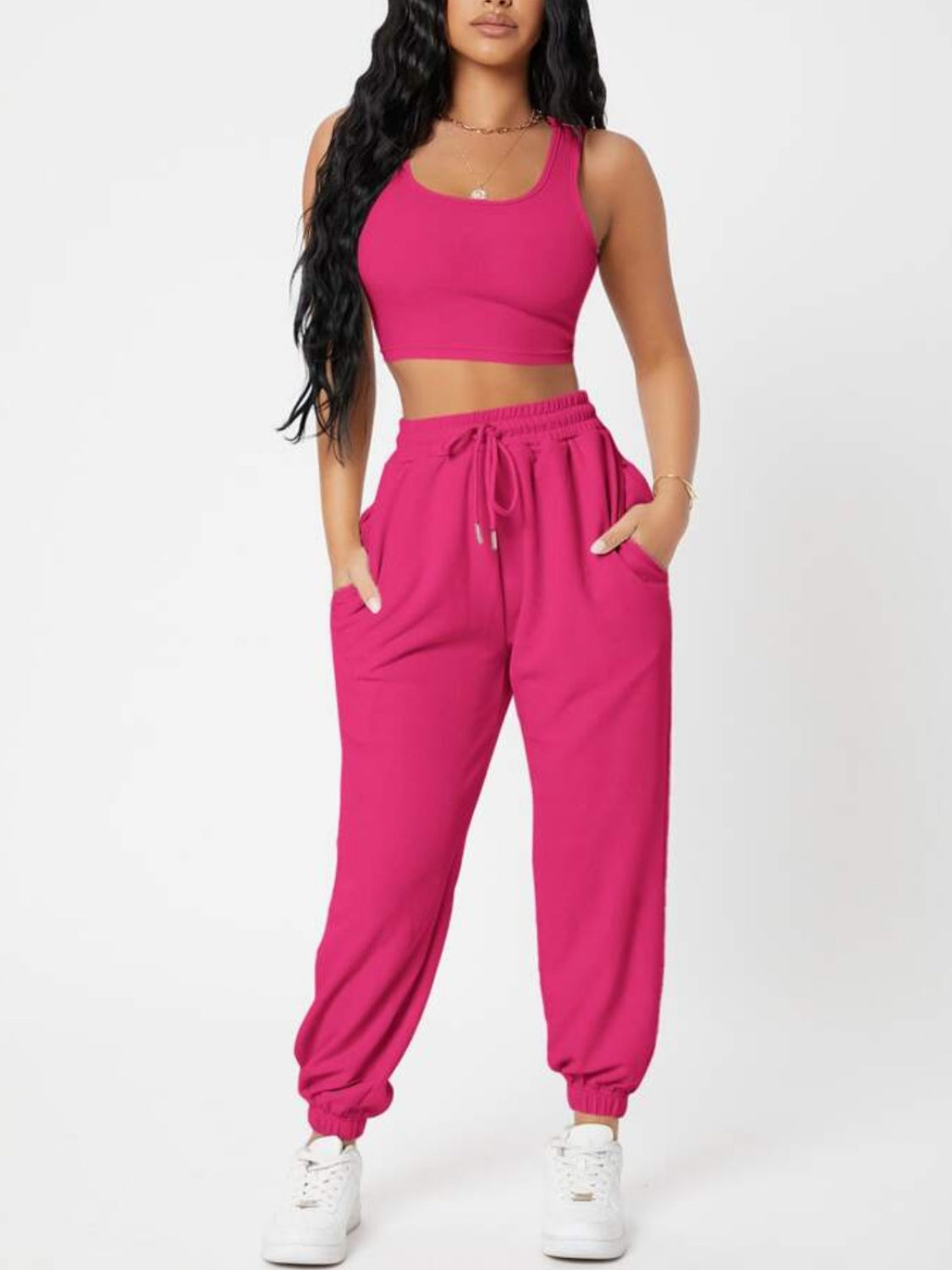 Outfit Set - Wide Strap Top and Drawstring Joggers Set (8 Colors)