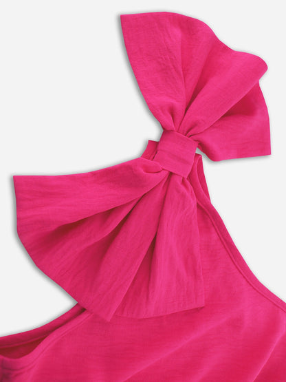Bow Asymmetrical Neck Sleeveless Dress (4 Colors)