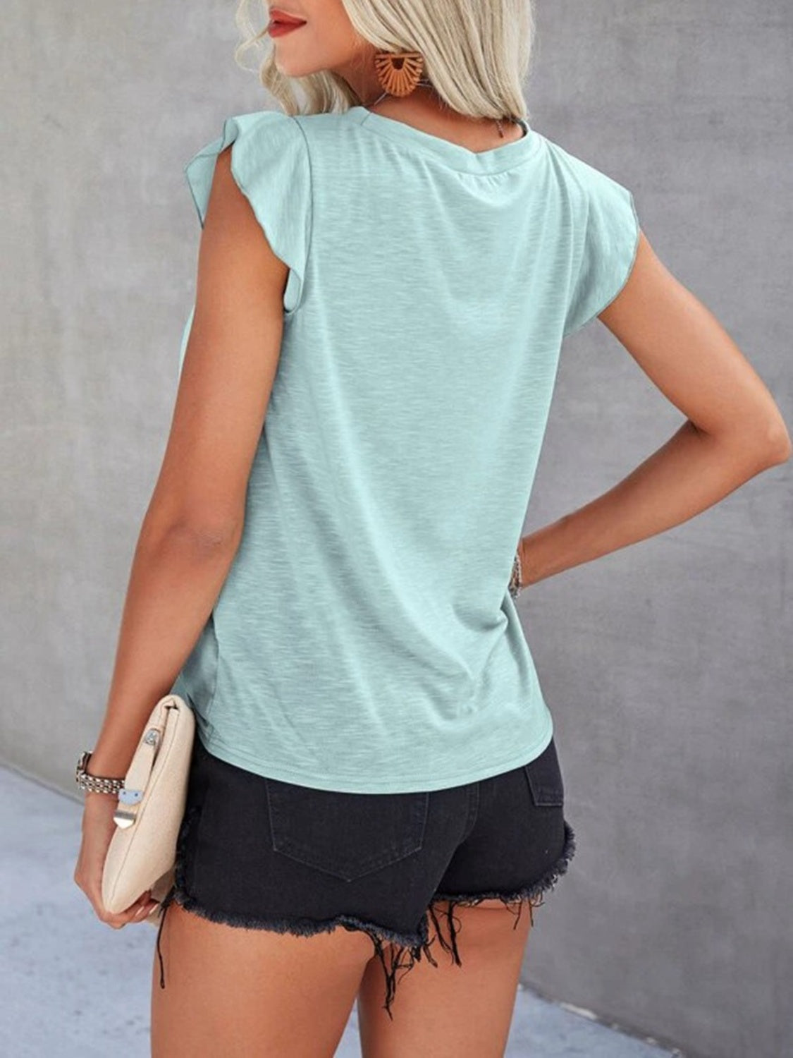 Ruffled Round Neck Cap Sleeve T-Shirt (6 Colors)