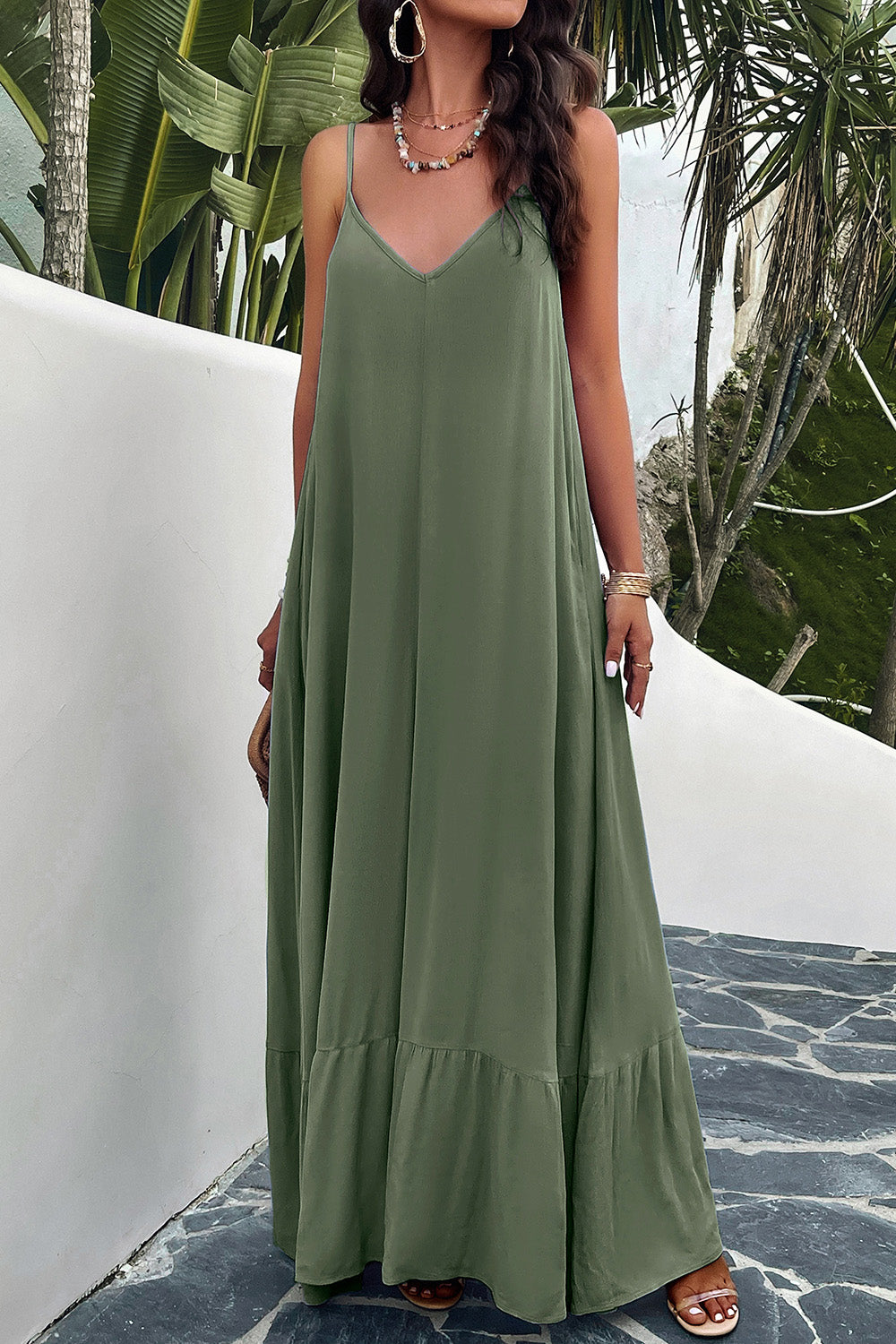 Backless Maxi Cami Dress with Pockets (4 Colors)