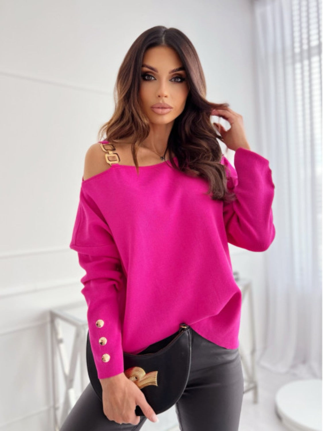 Asymmetrical Neck Buttoned Top (3 Colors)