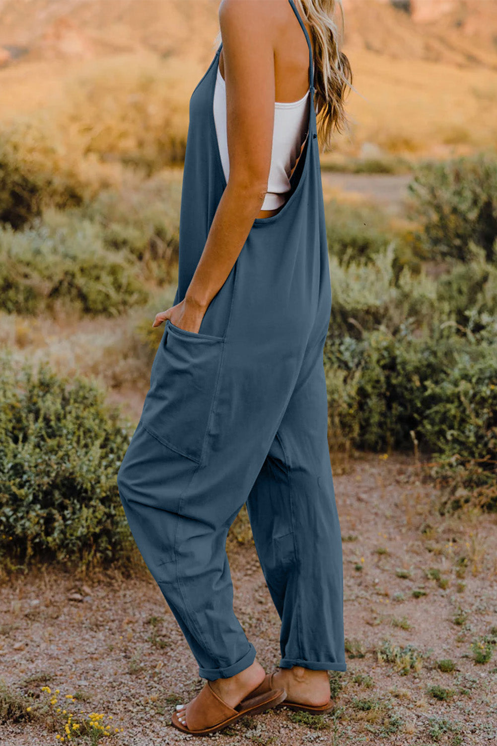 Double Take Full Size V-Neck Sleeveless Jumpsuit with Pockets (6 Colors)