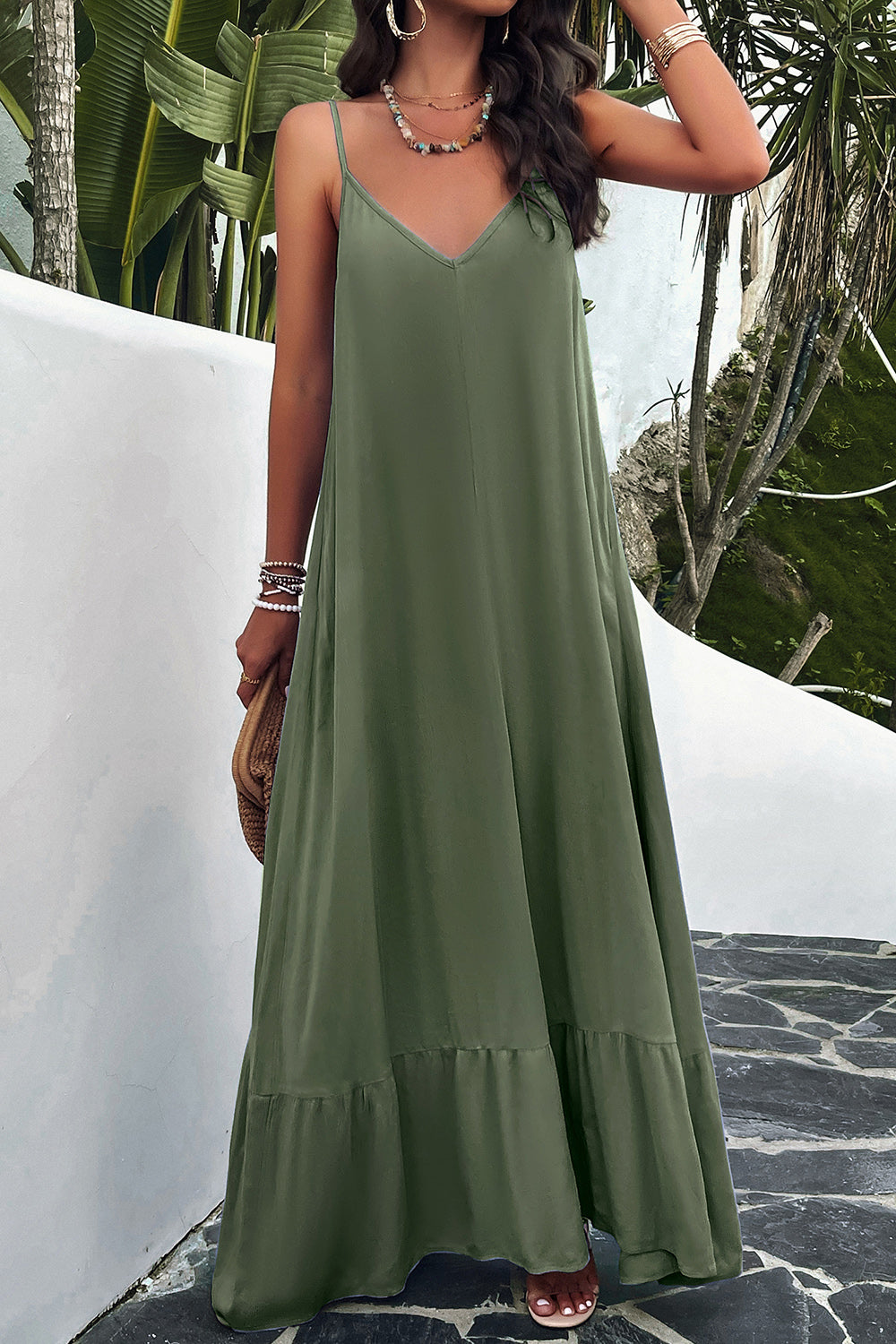 Backless Maxi Cami Dress with Pockets (4 Colors)