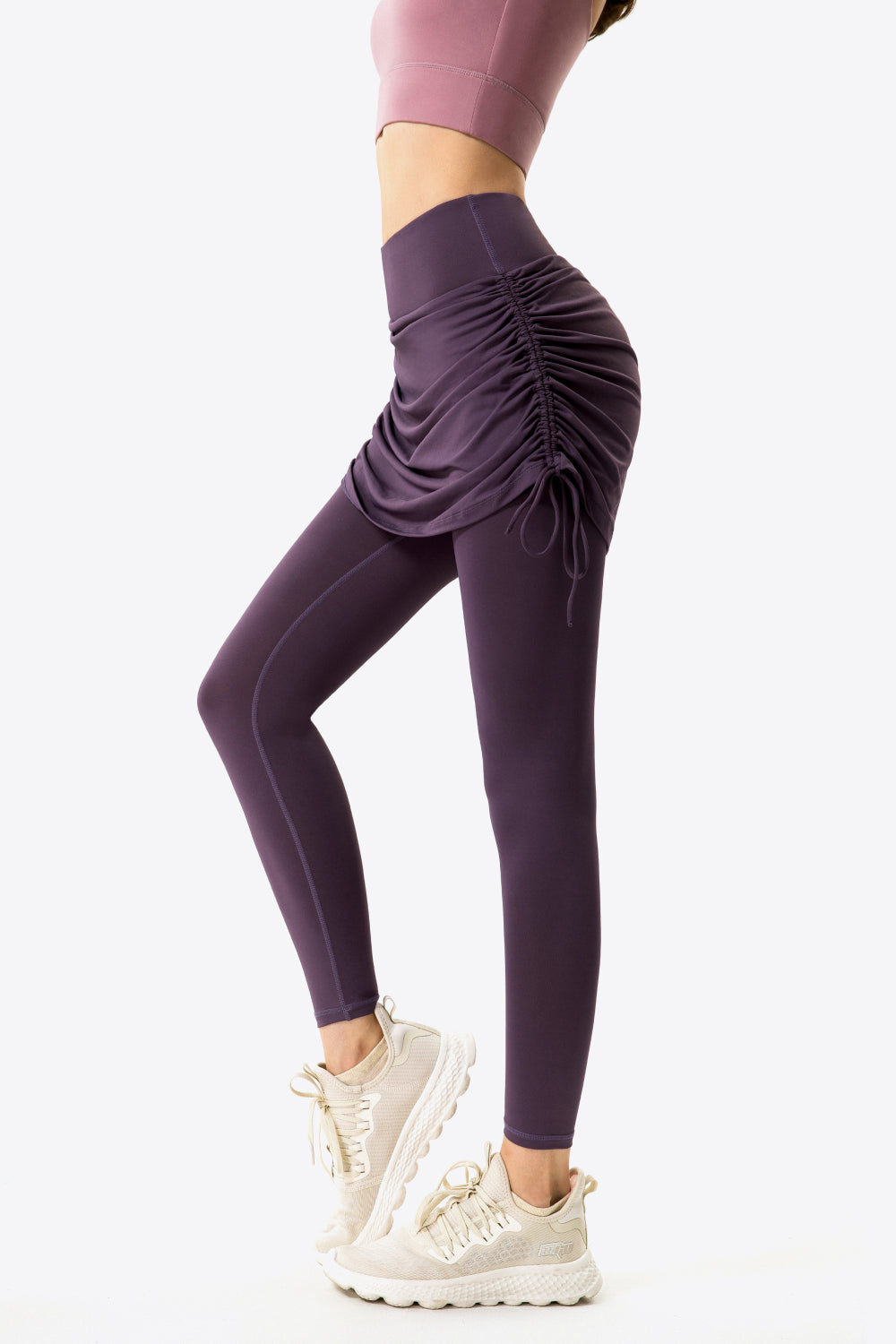 Drawstring Ruched Faux Layered Yoga Leggings (7 Colors)