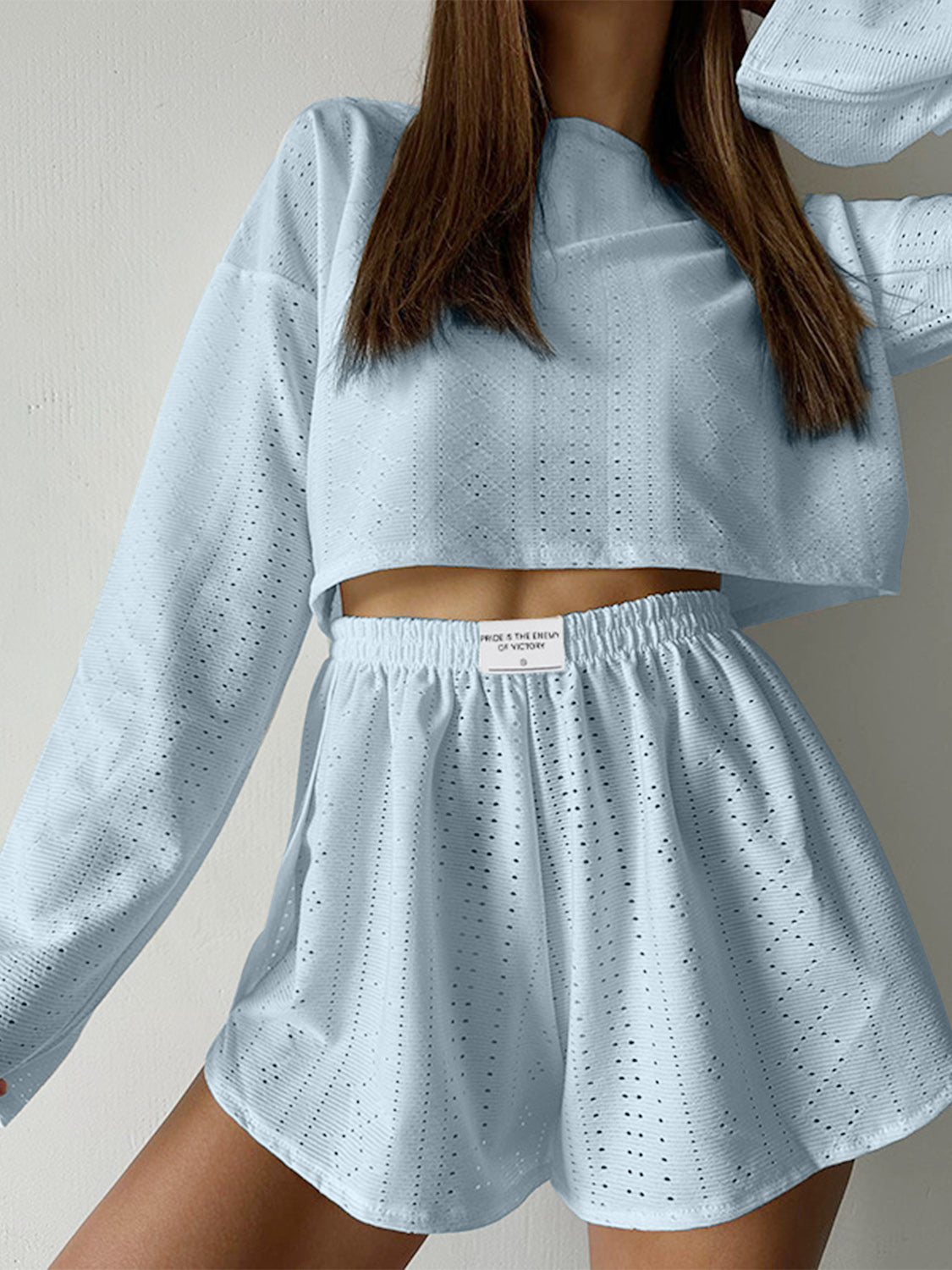 Outfit Set - Eyelet Round Neck Top and Shorts Set (7 Colors up to 2XL)