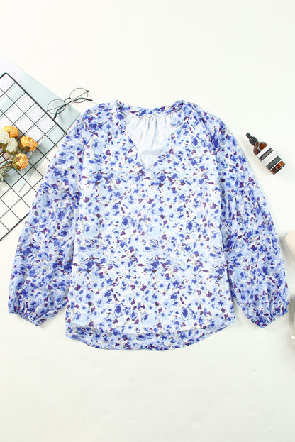 Floral Notched Balloon Sleeve Blouse (3 Colors)