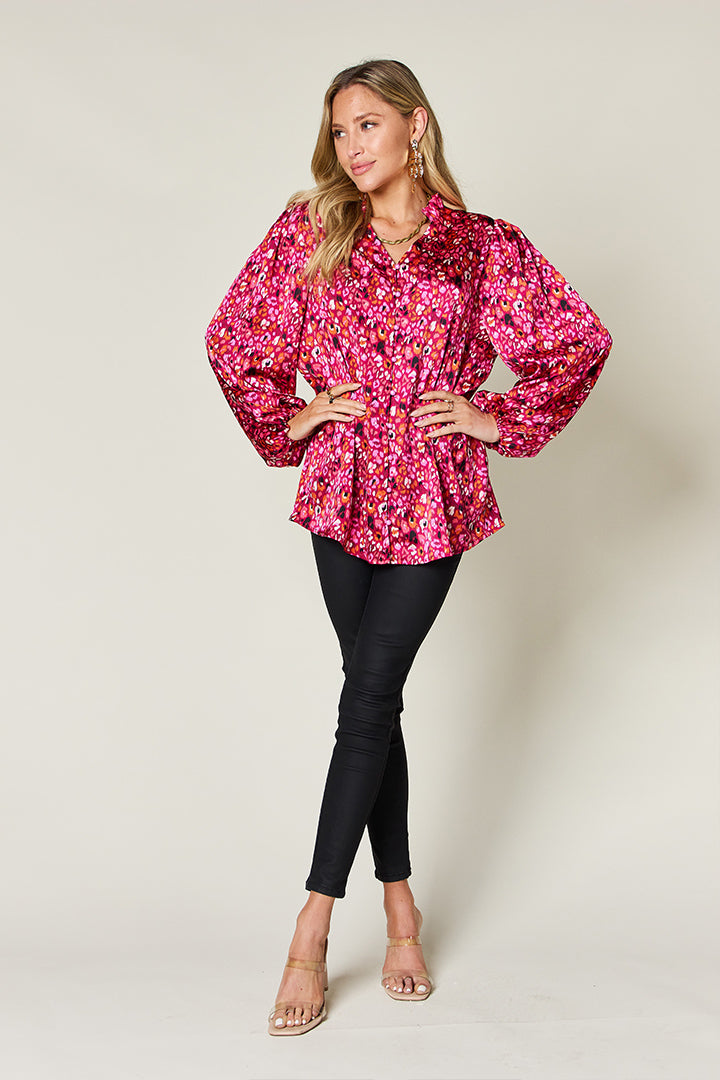 Double Take Full Size Printed Long Sleeve Blouse (3 Colors)