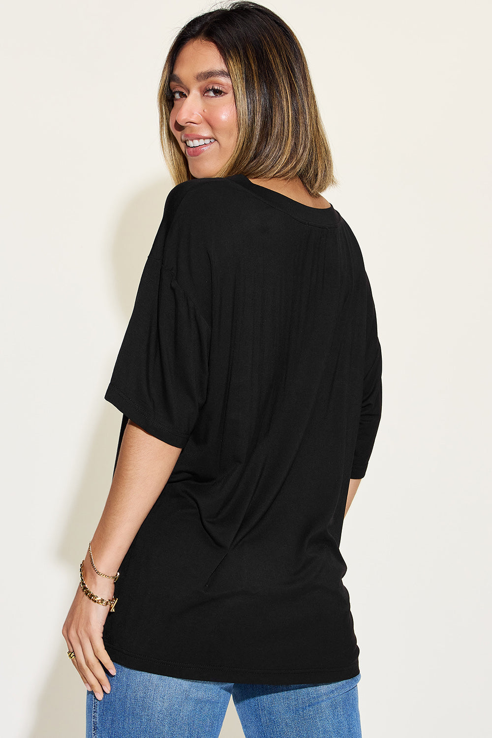 Basic Bae Full Size Bamboo V-Neck Drop Shoulder T-Shirt (4 Colors)