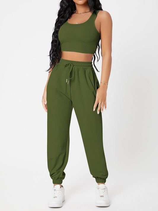Outfit Set - Wide Strap Top and Drawstring Joggers Set (8 Colors)