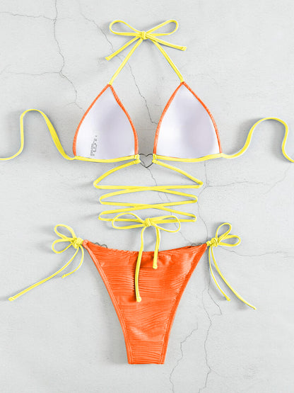 Contrast Halter Neck Two-Piece Bikini Set (7 Colors)