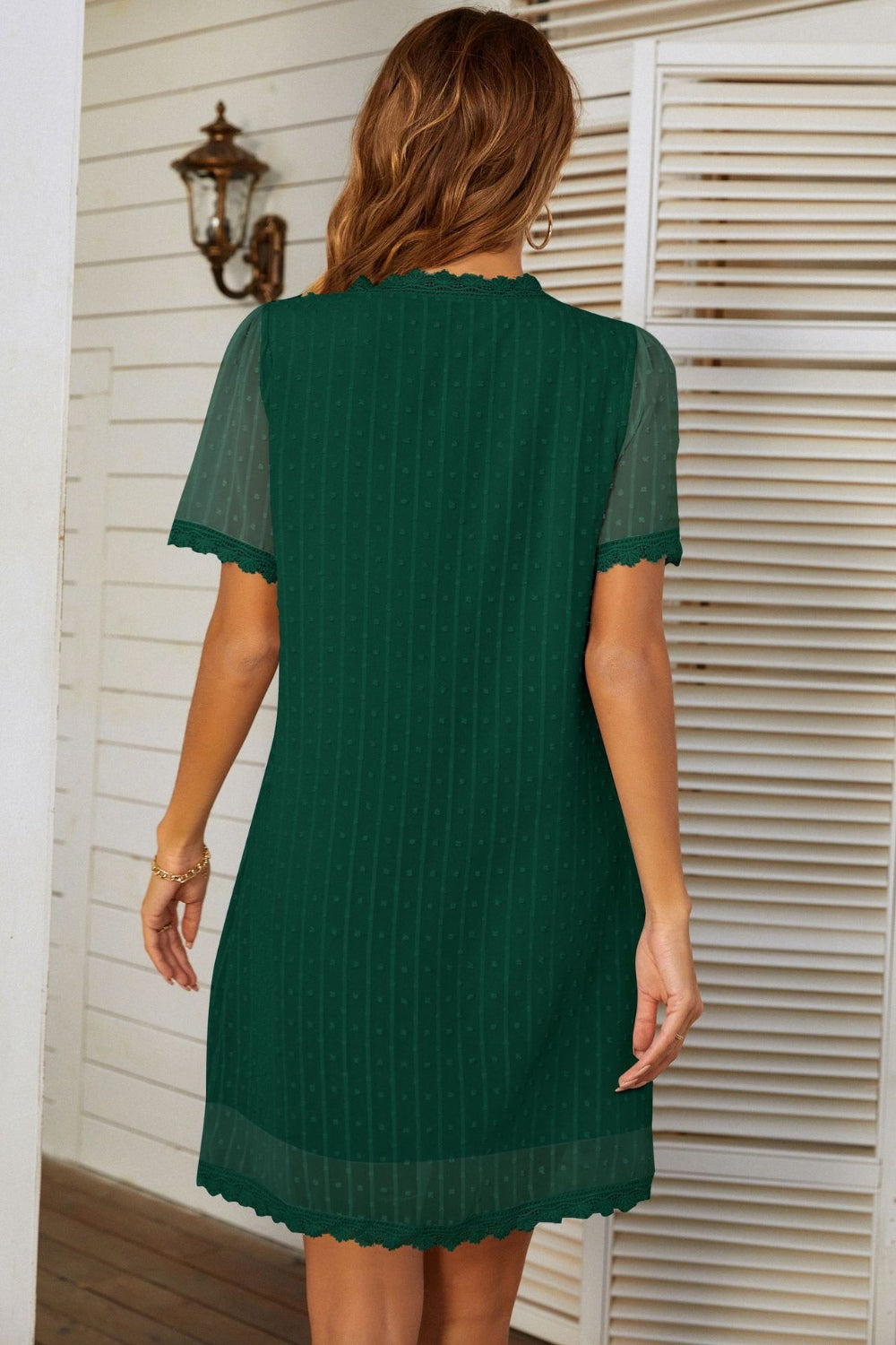 Lace Detail V-Neck Short Sleeve Dress (4 Colors)