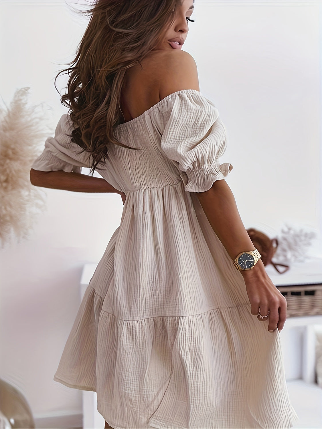 Full Size Ruffled Off-Shoulder Short Sleeve Dress (7 Colors)