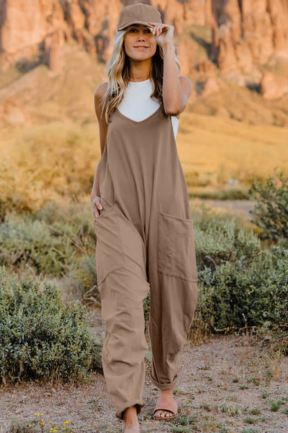 Double Take Full Size V-Neck Sleeveless Jumpsuit with Pockets (6 Colors)