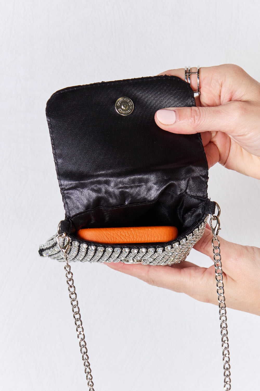 Forever Link Rhinestone Mini Crossbody Bag in Silver