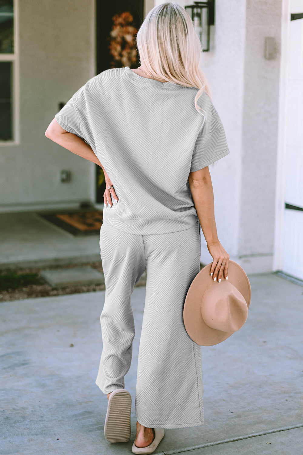 Outfit Set - Double Take Full Size Texture Short Sleeve Top and Pants Set (4 Colors)