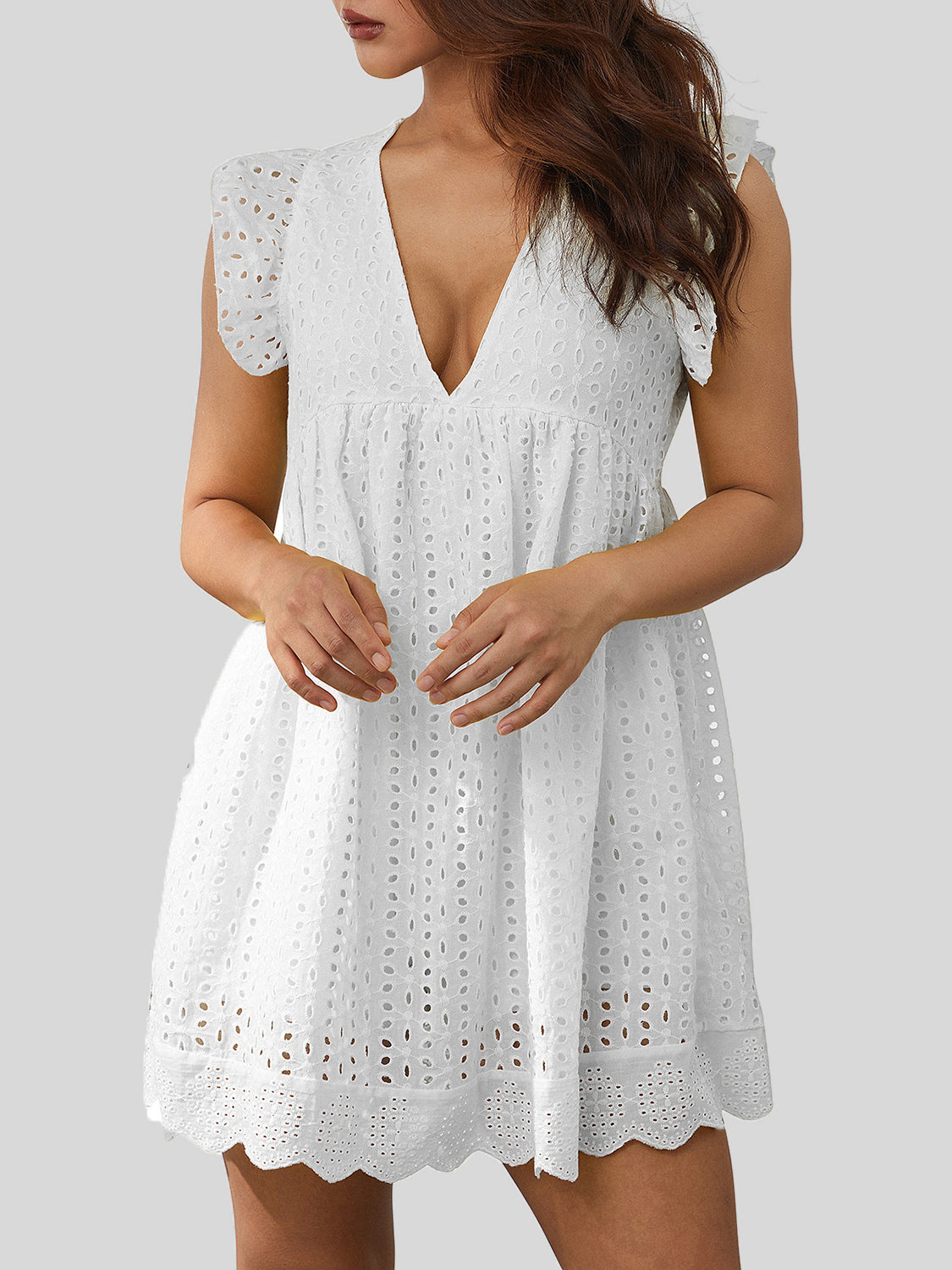 Ruffled Eyelet Cap Sleeve Mini Dress (7 Colors)