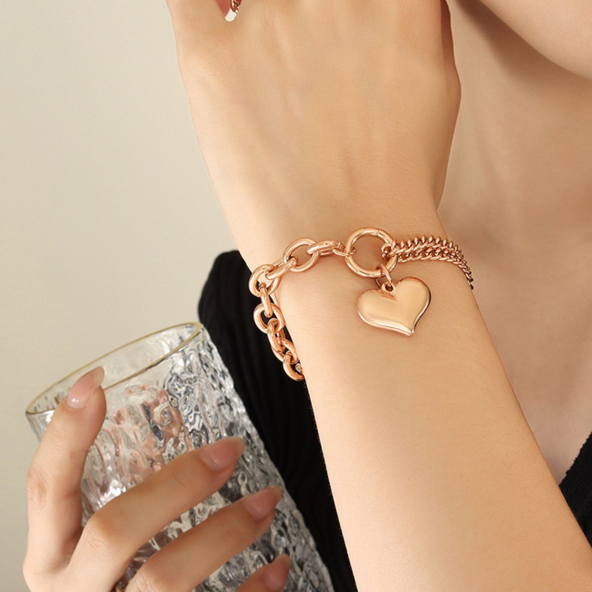 Chunky Chain Titanium Steel Heart Bracelet