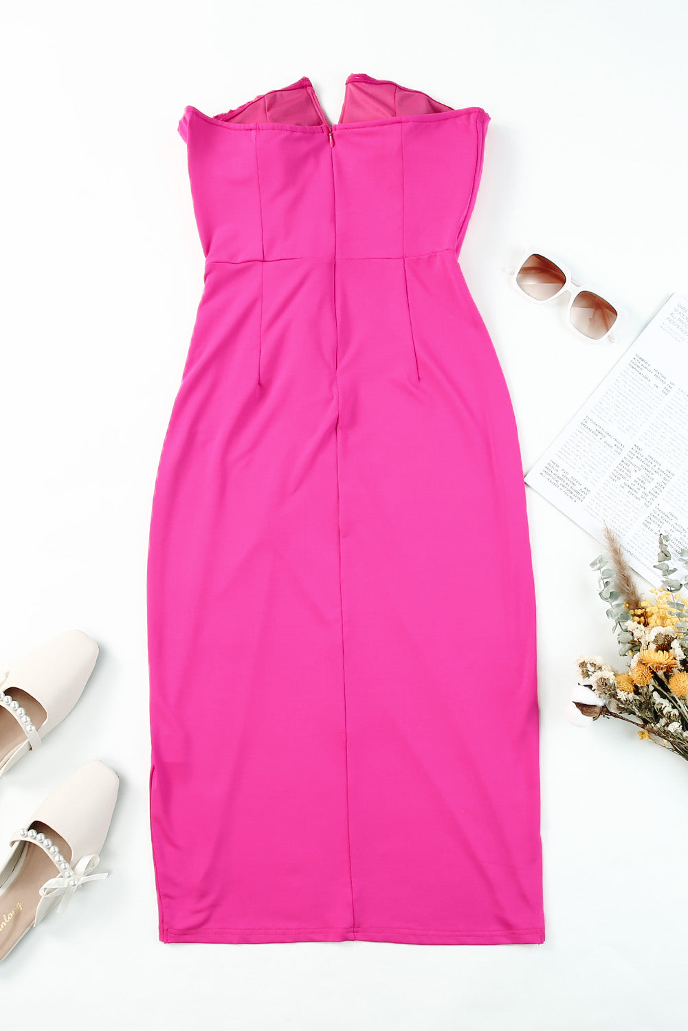 Hot Pink Twisted Slit Tube Mini Dress