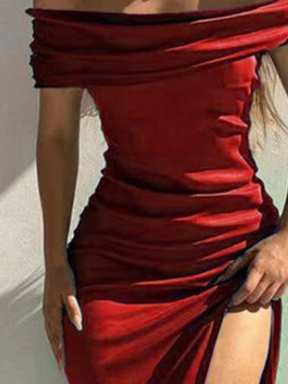 Split Ruched Off-Shoulder Dress (4 Colors)