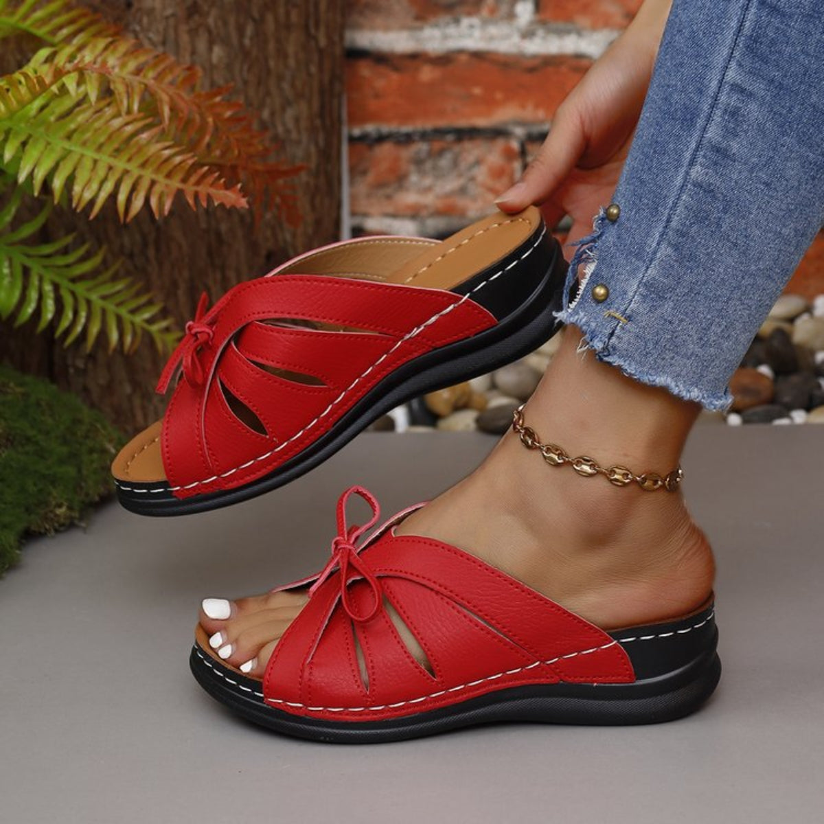 Tied Open Toe Low Heel Sandals (6 Colors)