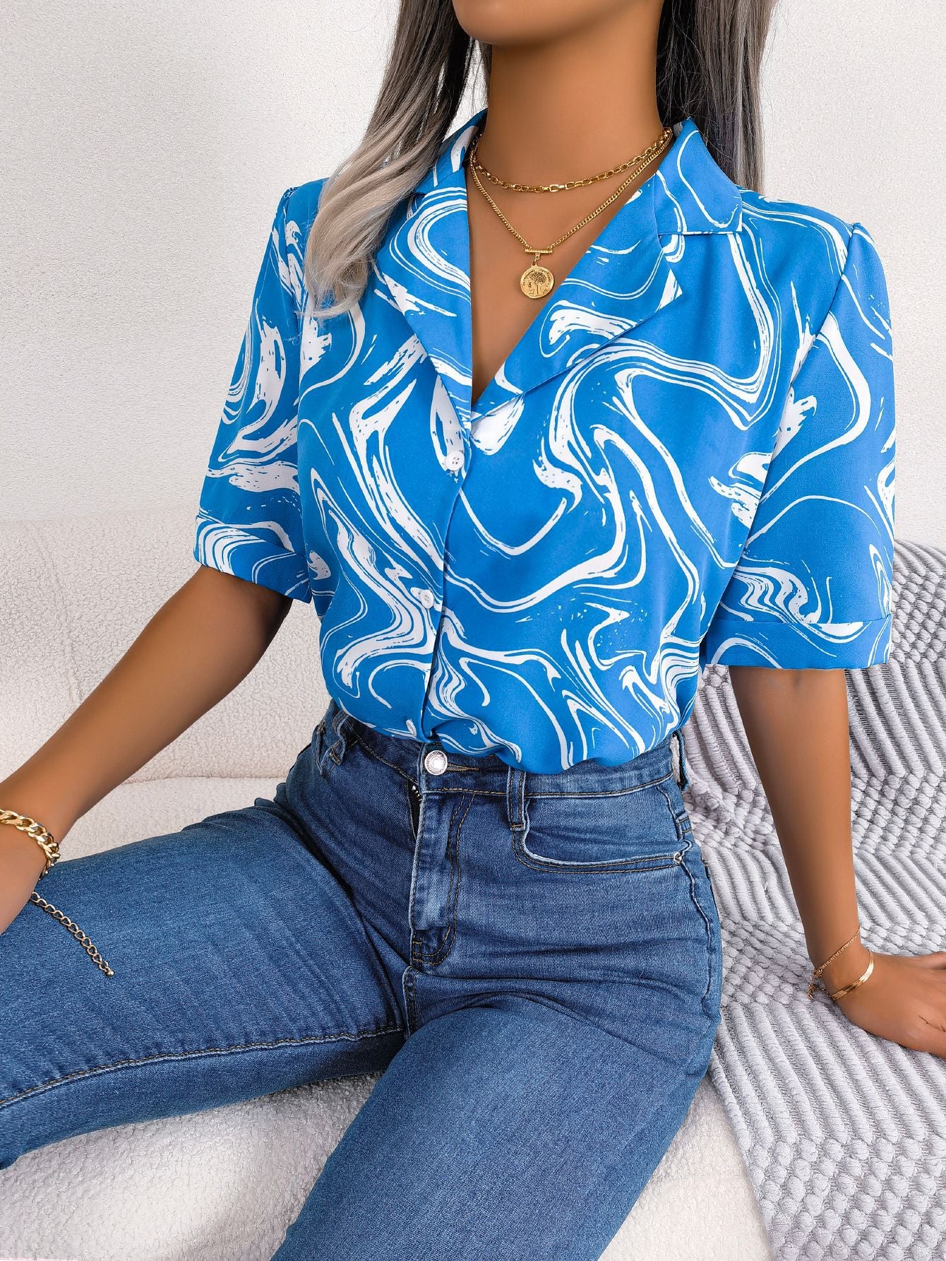 Printed Lapel Collar Shirt (3 Colors)