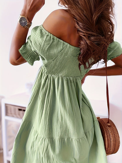 Full Size Ruffled Off-Shoulder Short Sleeve Dress (7 Colors)