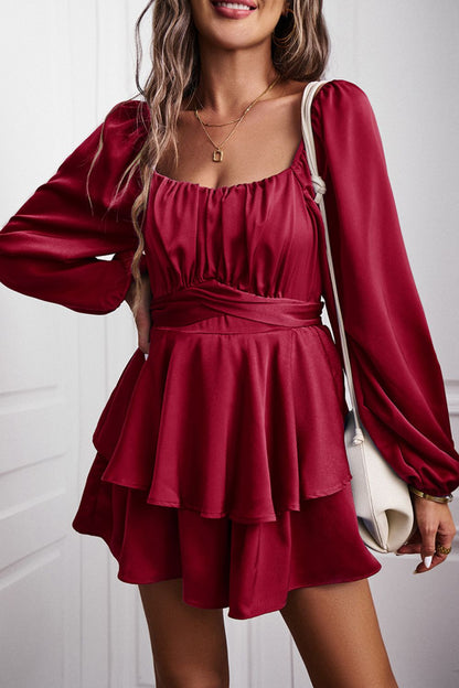 Long Balloon Sleeve Layered Romper (5 Colors)
