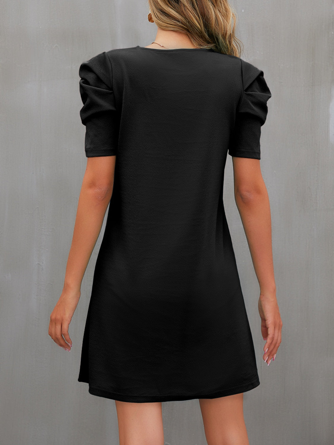 Round Neck Puff Sleeve Mini Dress (4 Colors)