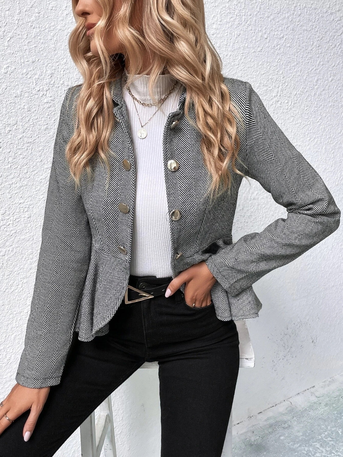 Ruffle Hem Collared Blazer (4 Colors)