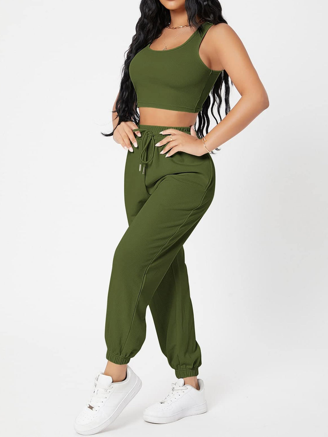 Outfit Set - Wide Strap Top and Drawstring Joggers Set (8 Colors)