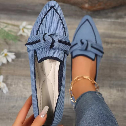 Bow Contrast Trim Point Toe Loafers (5 Colors)