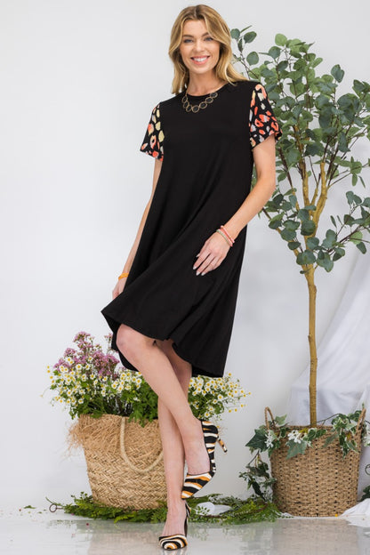 Celeste Full Size Leopard Short Sleeve Dress with Pockets (2 Colors w/Plus Size)