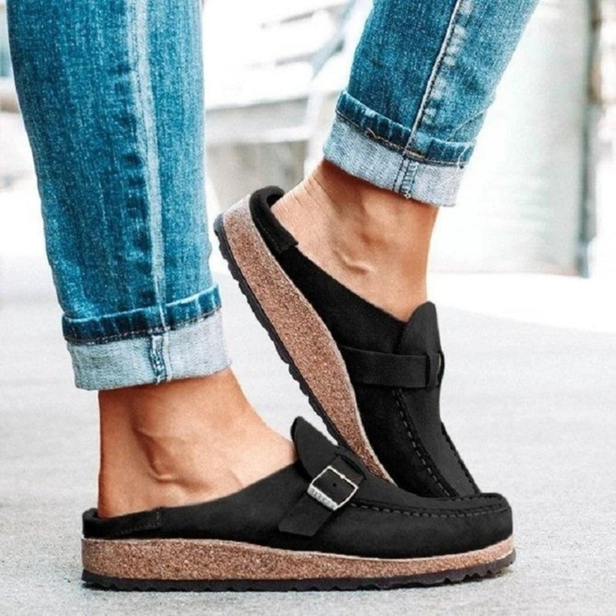 Round Toe Low Heel Buckle Sneakers (5 Colors)
